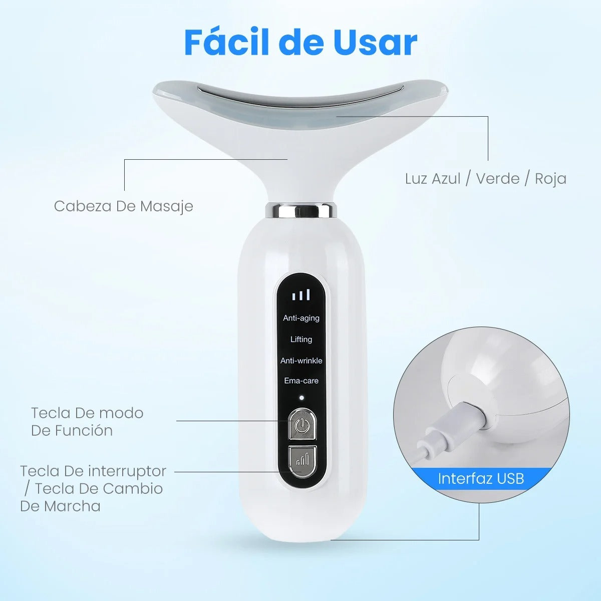 Masajeador Facial Anti Edad LED